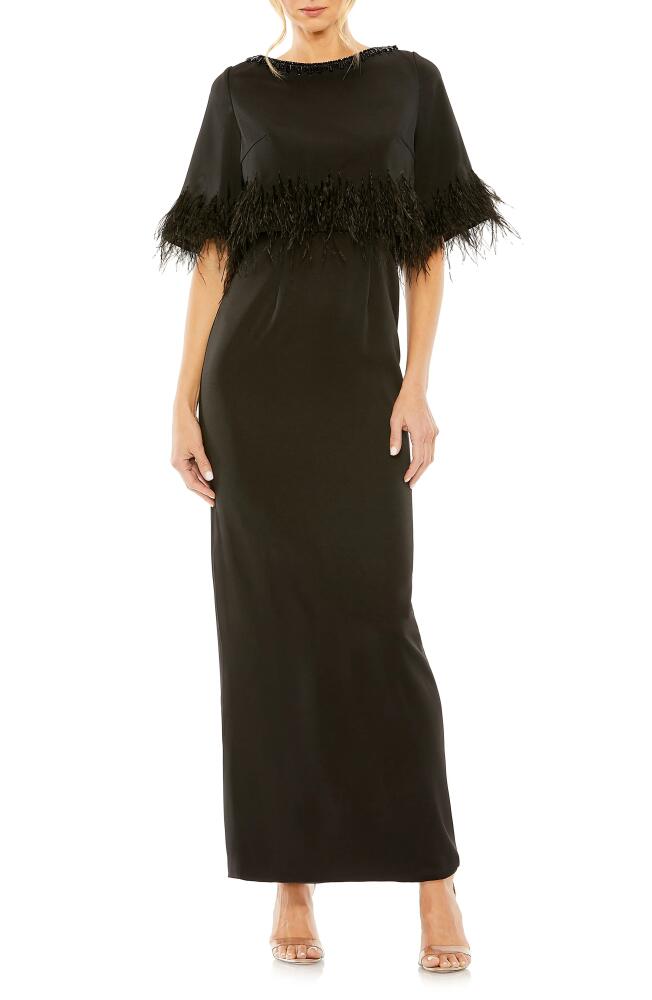 Mac Duggal Embellished Neck Feather Trim Cocktail Dress in Black Cover