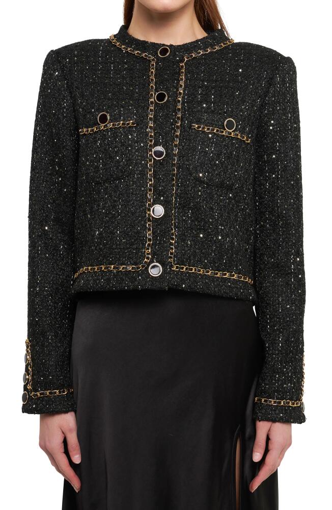 Endless Rose Chain Trim Tweed Crop Blazer in Black Cover