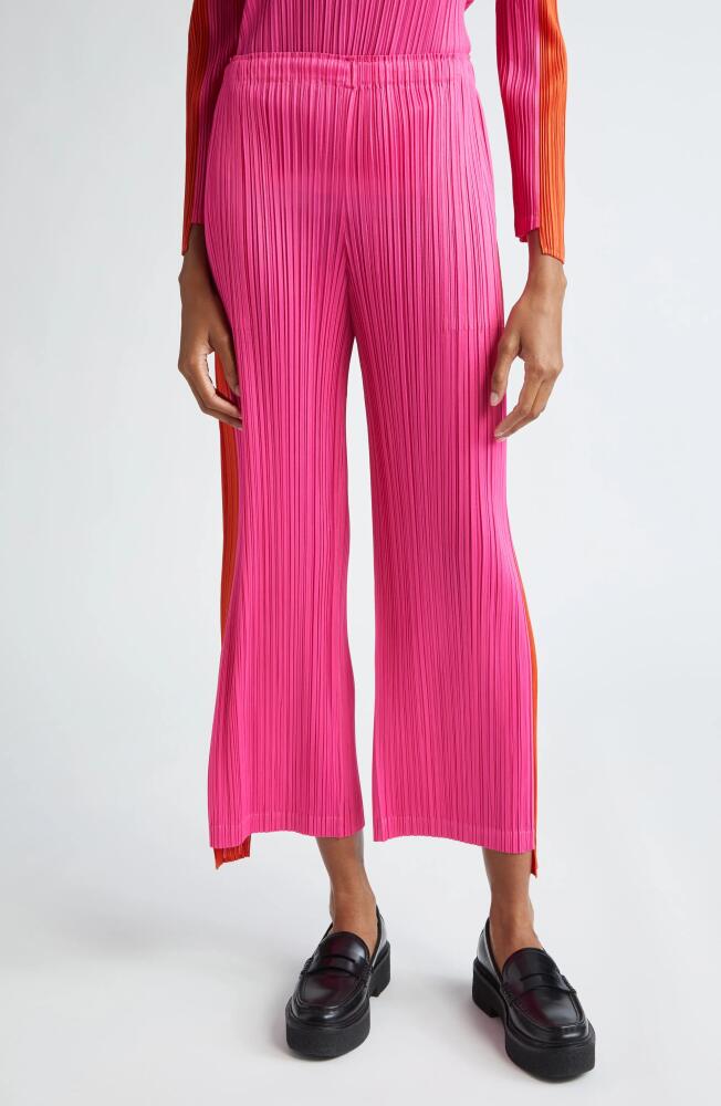 Pleats Please Issey Miyake Comet Pleated Colorblock Crop Wide Leg Pants in Bright Pink Cover