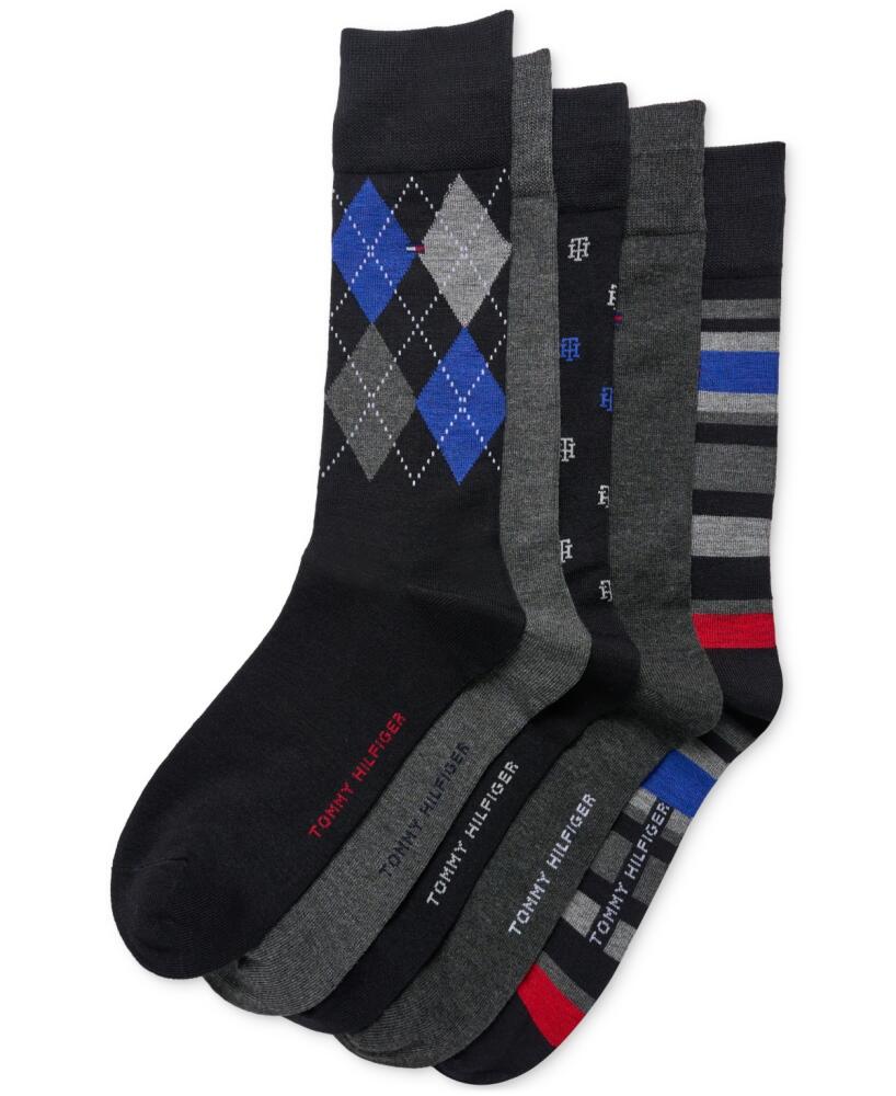 Tommy Hilfiger Men's Crew Length Dress Socks, Assorted Patterns, Pack of 5 - Black Assorted Cover