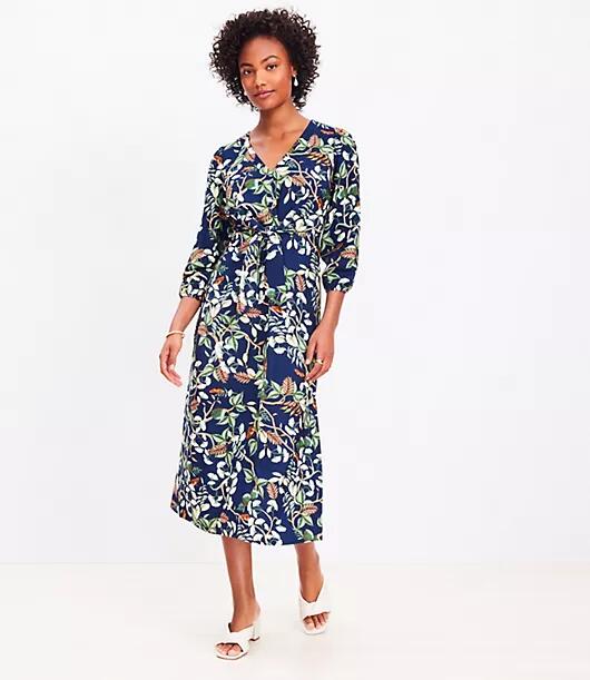 Loft Leafed Tie Front Midi Dress Cover