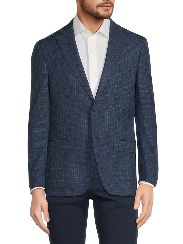 Calvin Klein Men's Slim Fit Checked Wool Blend Blazer - Blue Cover