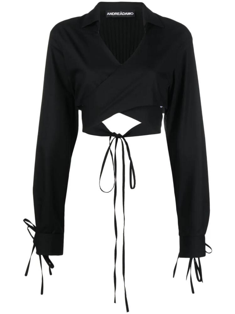 ANDREĀDAMO cropped wrap-around blouse - Black Cover