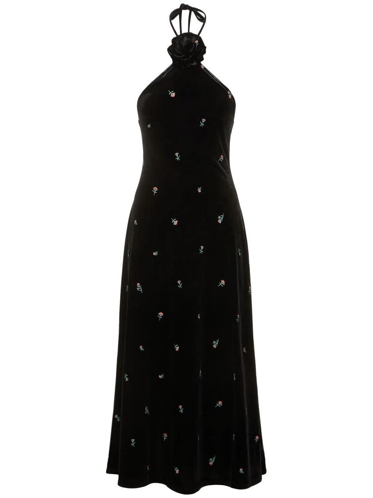 WEWOREWHAT Embroidered Velvet Halterneck Midi Dress Cover