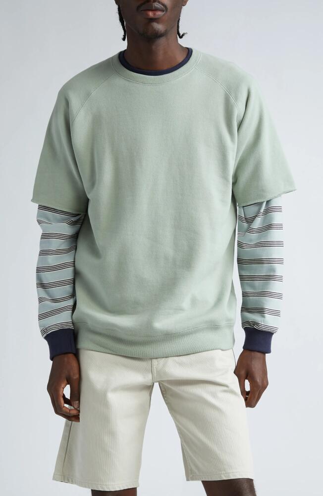 BEAMS Stripe Long Sleeve Cotton Pocket T-Shirt in Sax 70 Cover