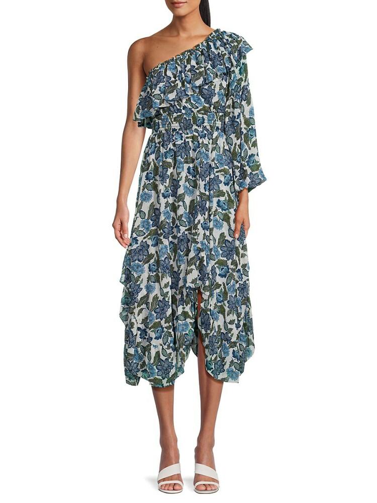 Misa Los Angeles Women's Vola Floral Asymmteric Midi Dress - Blue Multi Cover