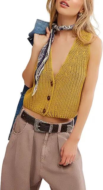 Free People Close To Me Vest (Mustard Gold) Women's Sweater Cover