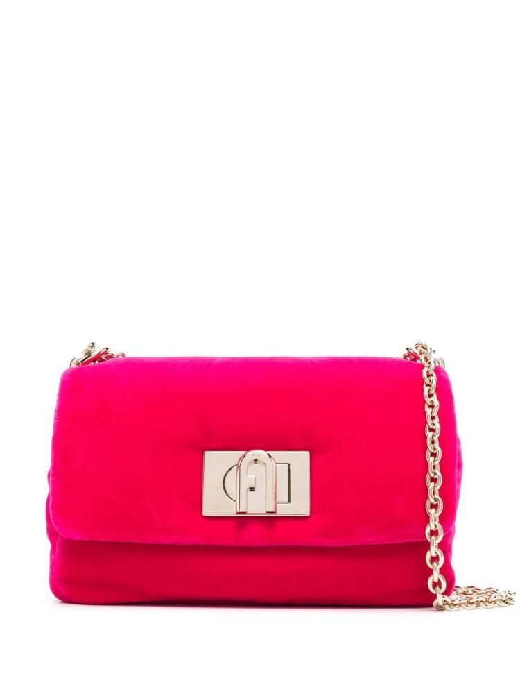 Furla velvet logo-buckle shoulder bag - Pink Cover