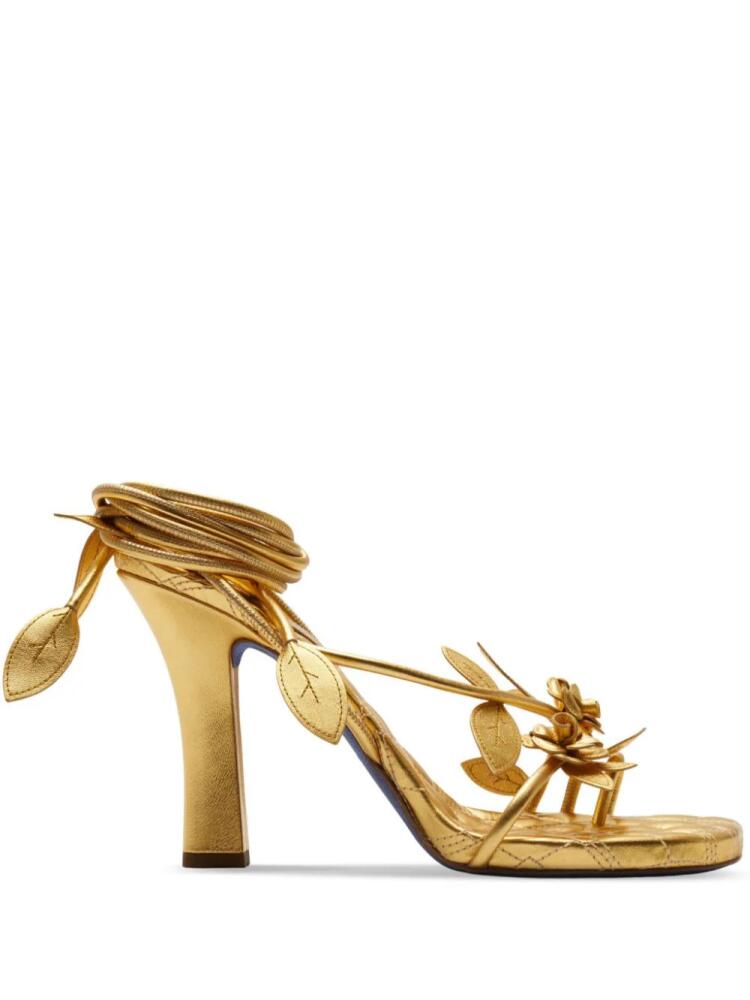 Burberry Ivy Flora 105mm metallic leather sandals - Gold Cover