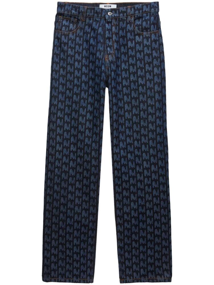 MSGM monogram-print cotton jeans - Blue Cover