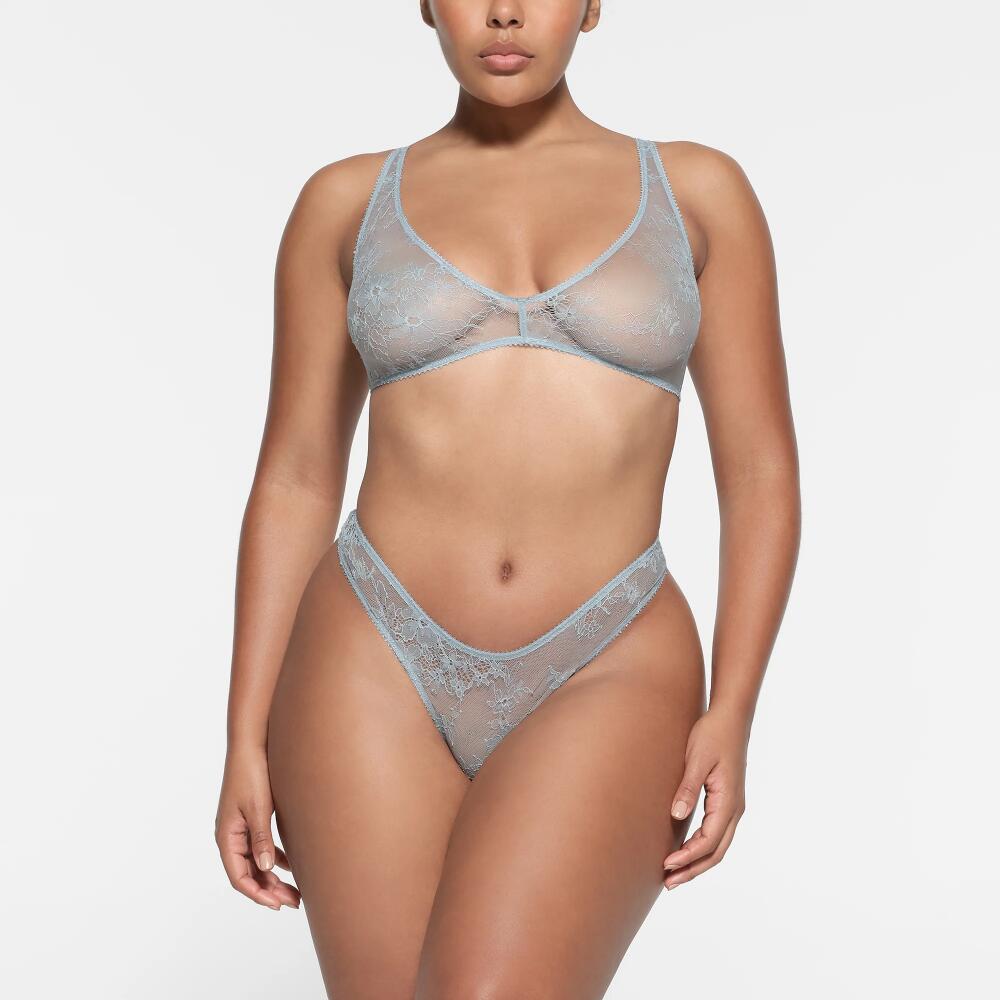 SKIMS Plunge Bralette | Blue | XS | Ultra Fine Lace Cover