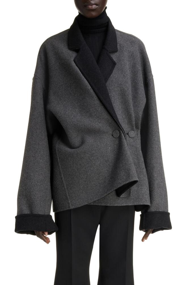 Givenchy Oversize Wool Blend Wrap Coat in Dark Grey/Grey Cover