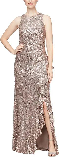 Alex Evenings Long Sequins Dress with Cascade Ruffle (Mocha) Women's Dress Cover