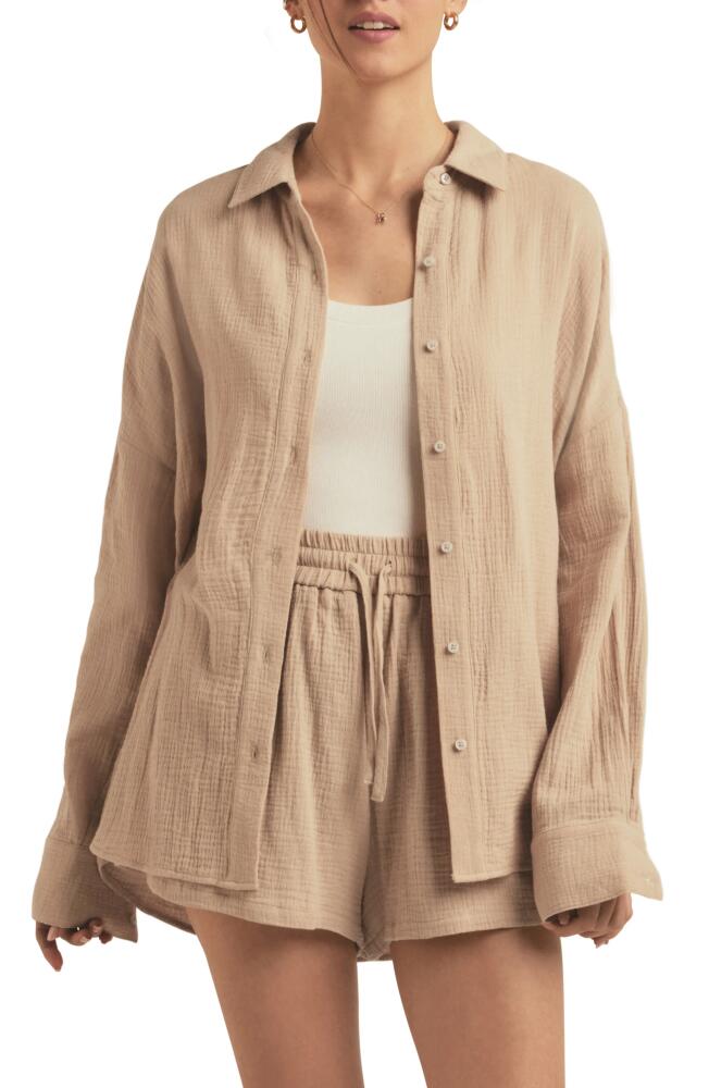 Favorite Daughter Oversize Cotton Button-Up Shirt in Beige Cover