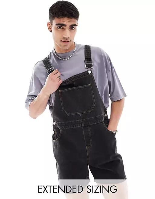 ASOS DESIGN short length denim overalls in black Cover