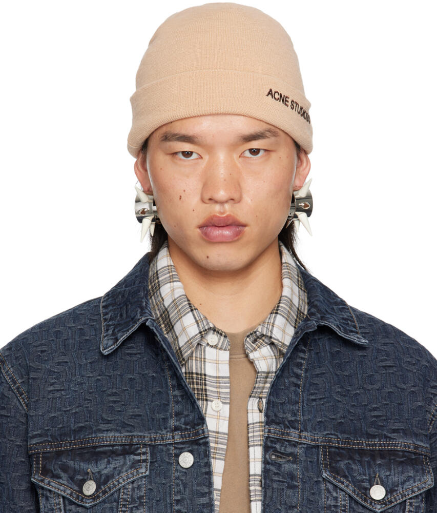 Acne Studios Beige Embroidered-Logo Beanie Cover