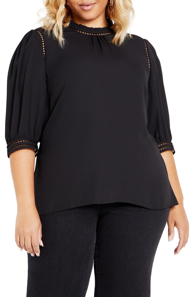 City Chic Kiss Me Quick Ruffle Neck Top in Black Cover