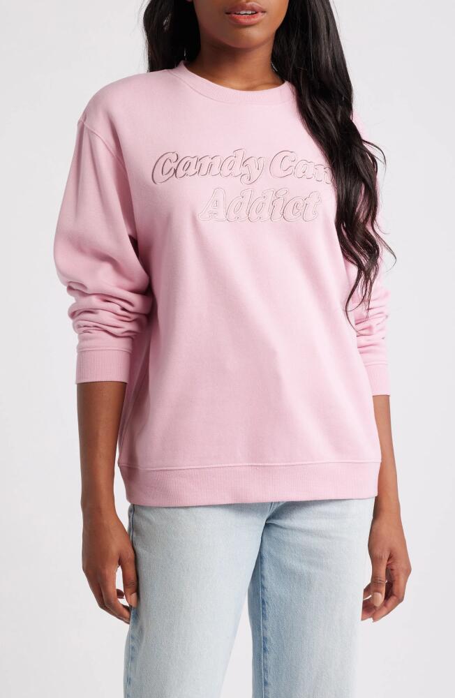 Vinyl Icons Candy Cane Embroidered Graphic Fleece Sweatshirt in Pink Cover