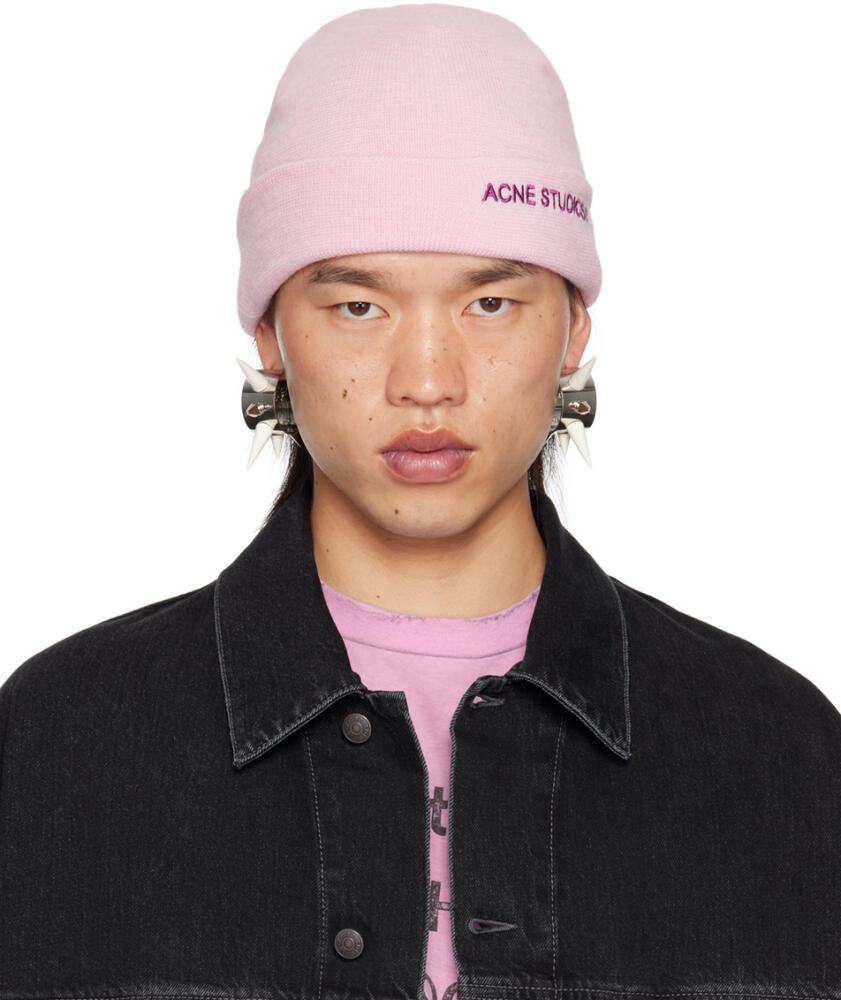 Acne Studios Pink Embroidered-Logo Beanie Cover