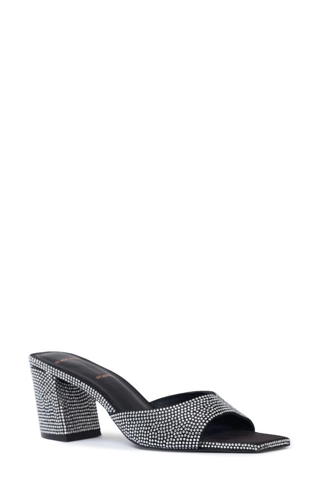 BLACK SUEDE STUDIO Dia Crystal Embellished Slide Sandal in Black Sat Crystal St Cover