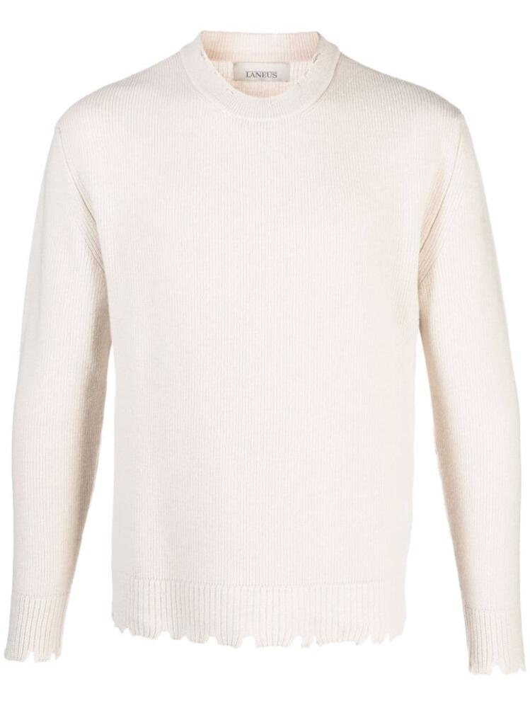 Laneus distressed crew-neck wool jumper - Neutrals Cover