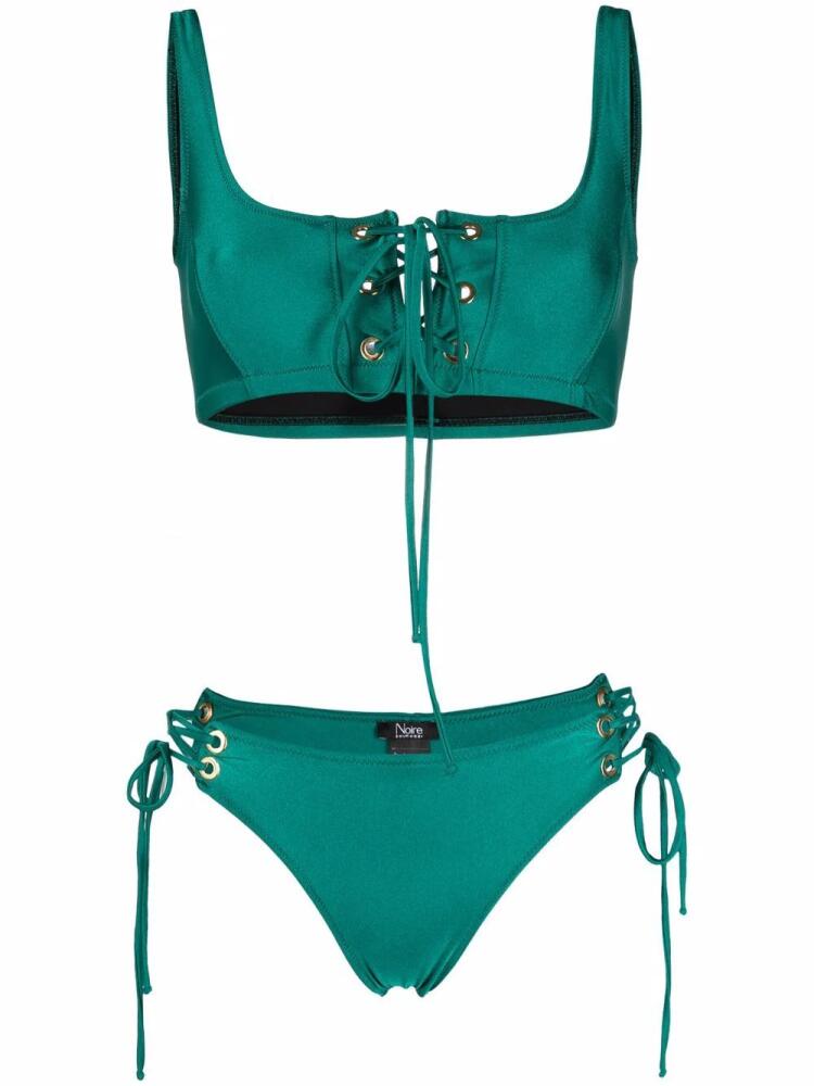 Noire Swimwear lattice-strap metallic bikini set - Green Cover