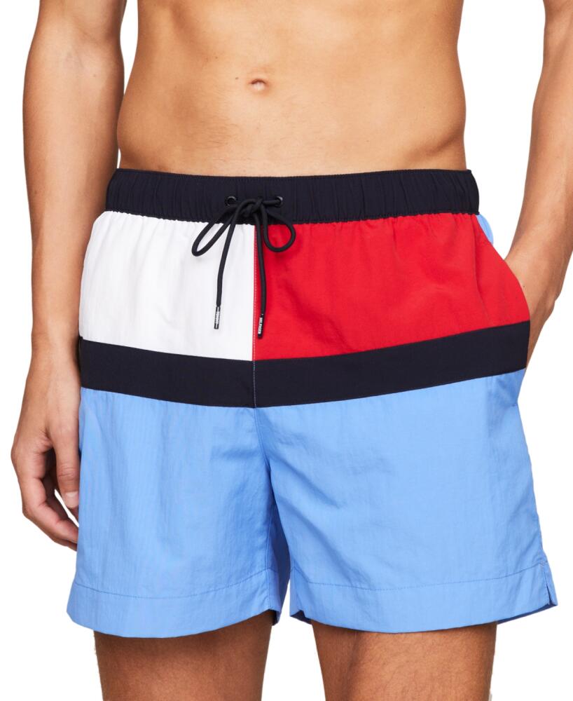 Tommy Hilfiger Men's Long Drawstring Flag 7" Swim Trunks - Blue Spell Cover