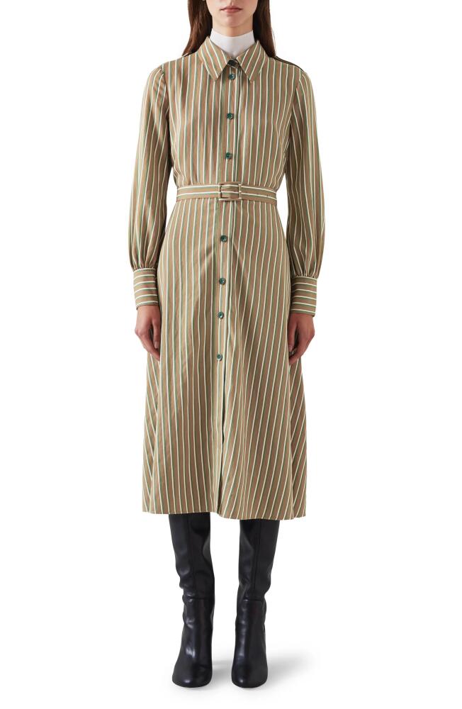 LK Bennett Frances Stripe Long Sleeve Shirtdress in Gold Multi Cover