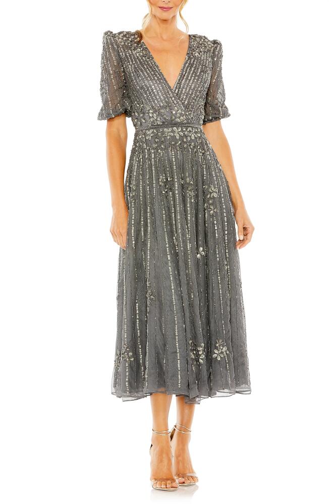 Mac Duggal Sequin Embellished Puff Sleeve Cocktail Dress in Pewter Cover