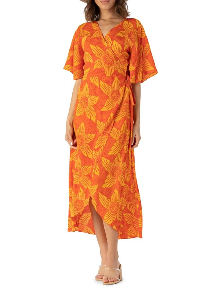 Tiare Hawaii Women's Lahaina Floral Cover Up Wrap Dress - Sunflower Cover