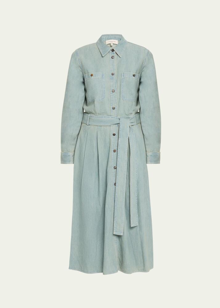 Lafayette 148 New York Belted A-Line Cotton Chambray Midi Shirtdress Cover