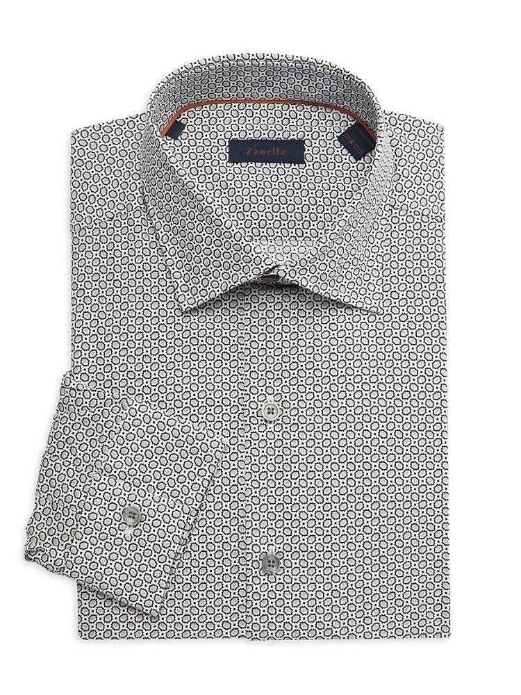 Zanella Men's Geometric Print Dress Shirt - Grey Cover