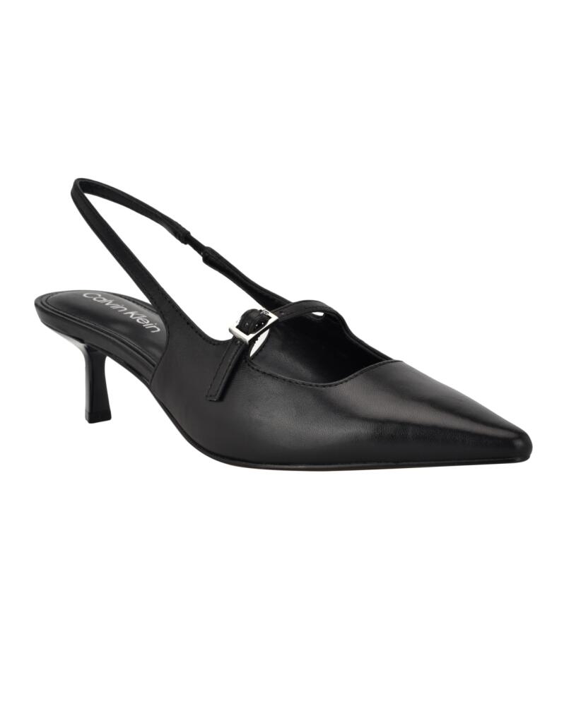 Calvin Klein Women's Kallien Pointy Toe Slingback Dress Pumps - Black Leather Cover