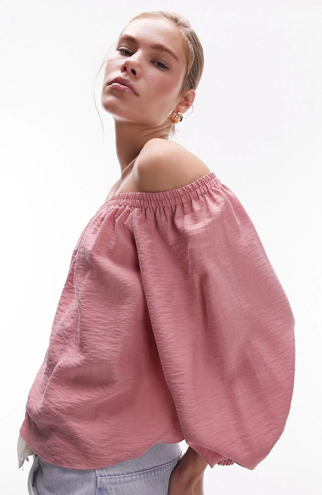 Topshop Off the Shoulder Balloon Sleeve Top in Pink Cover