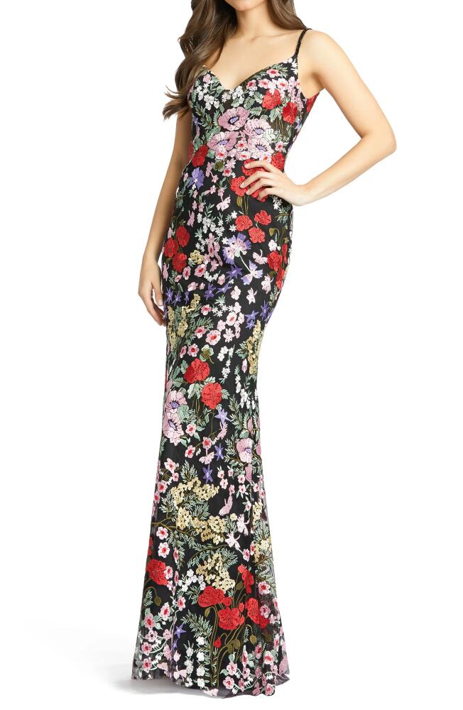 Mac Duggal Floral Embroidered Gown in Black Multi Cover