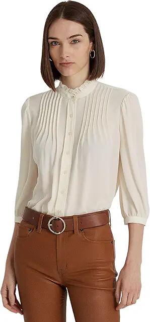 LAUREN Ralph Lauren Petite Pleated Georgette Blouse (Mascarpone Cream) Women's Clothing Cover