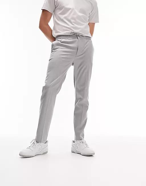 Topman skinny smart pants with elasticated waistband in light gray Cover