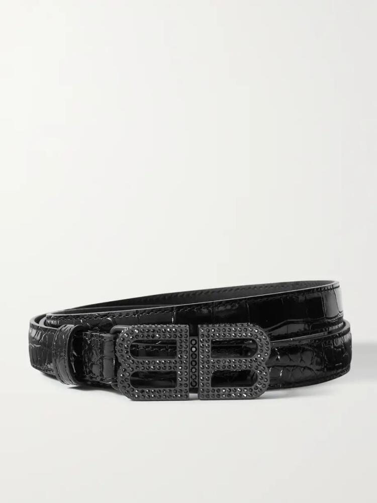 Balenciaga - Bb Hourglass Crystal-embellished Croc-effect Leather Belt - Black Cover