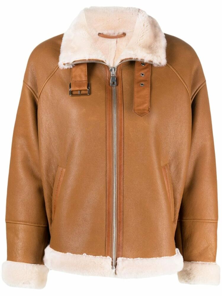 Liska zip-front shearling jacket - Brown Cover