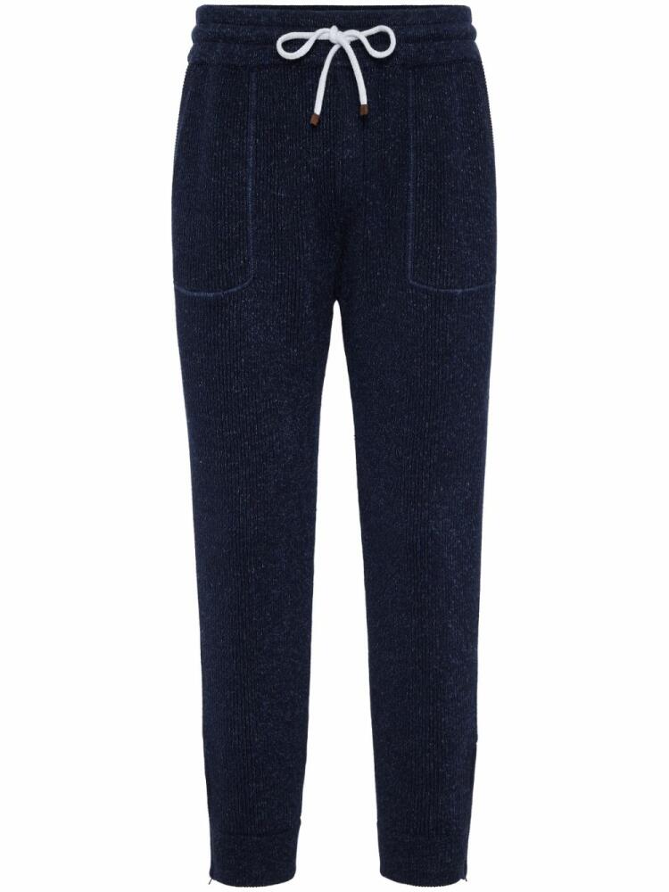 Brunello Cucinelli ribbed-knit cotton-blend track pants - Blue Cover