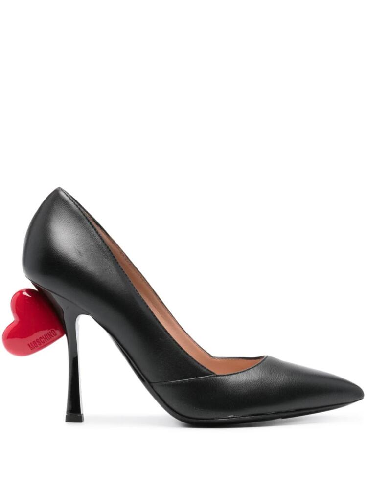 Moschino 105mm heart-appliqué leather pumps - Black Cover