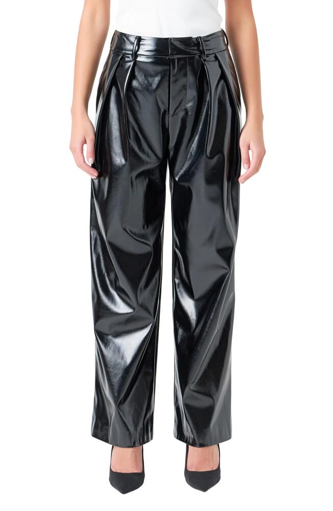 Grey Lab Pleat Faux Patent Leather Pants in Black Cover