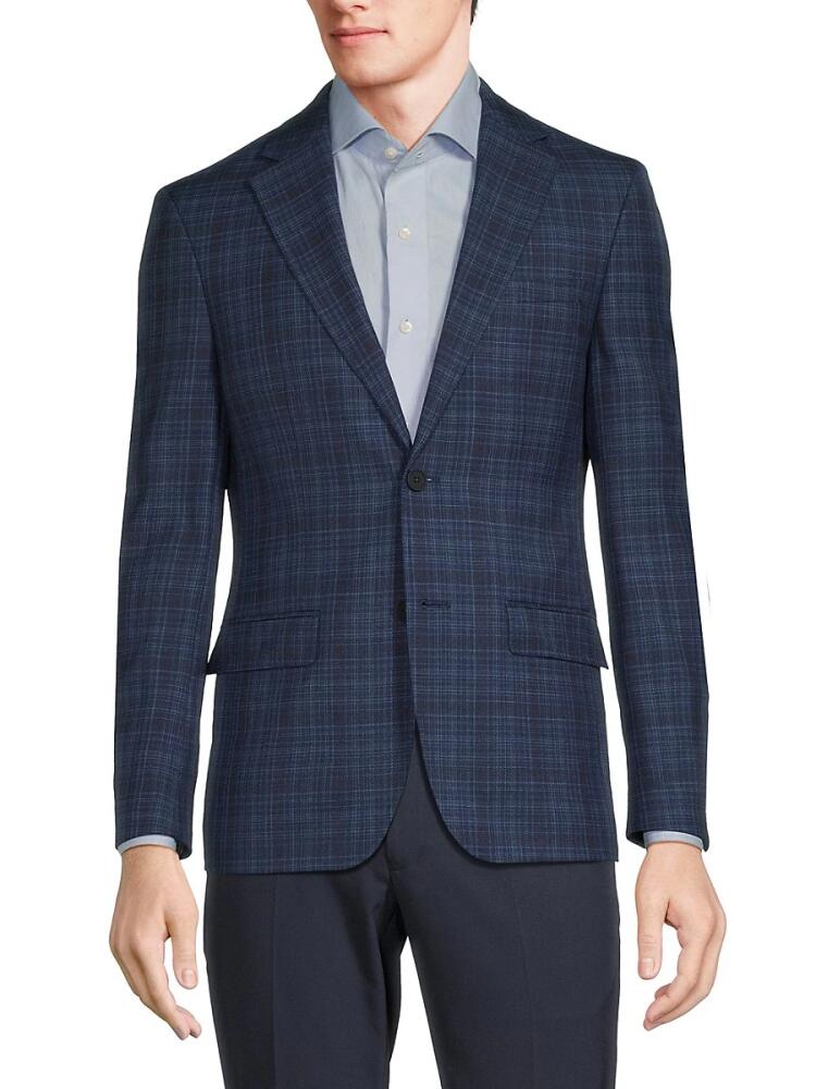 Calvin Klein Men's Slim Fit Plaid Wool Blend Blazer - Blue Burgundy Cover