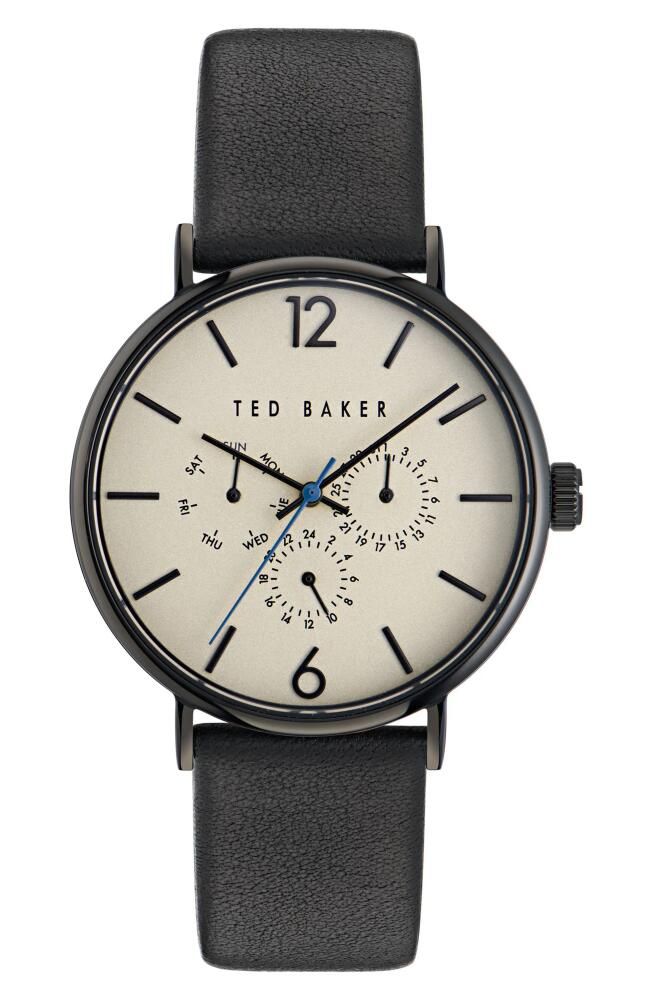 Ted Baker London Recycled Stainless Steel Leather Strap Watch in Black Cover