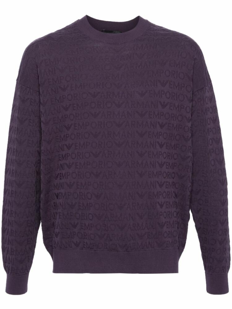 Emporio Armani logo-jacquard cotton jumper - Purple Cover