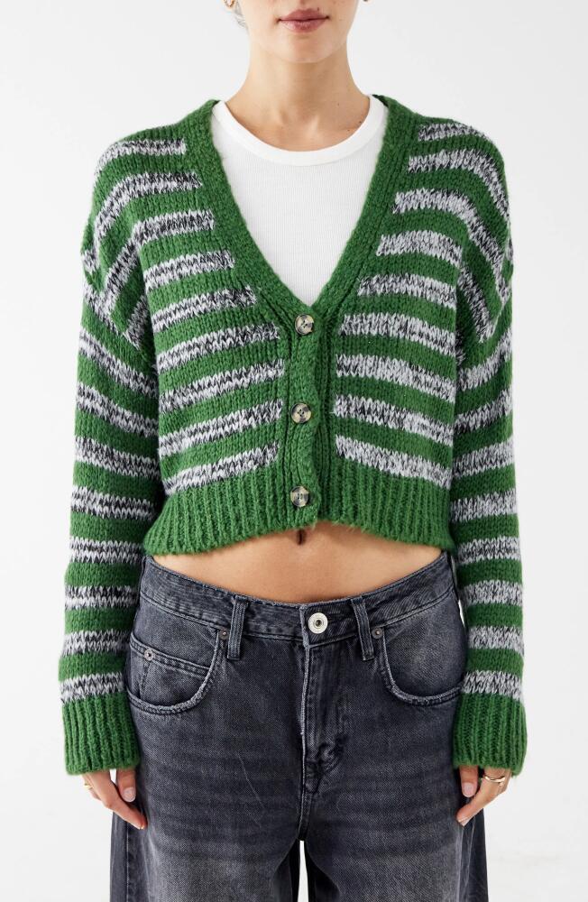 BDG Urban Outfitters Laguna Stripe Crop Cardigan in Green Grey Cover