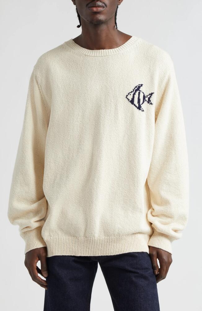 The Elder Statesman Deep Sea Cotton Crewneck Sweater in Natural/Navy Cover