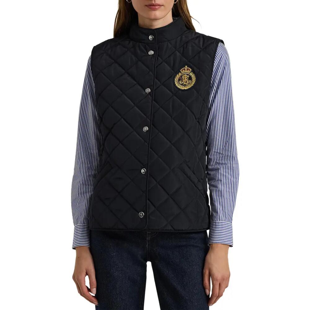 Lauren Ralph Lauren Crest Detail Quilted Vest in Dark Navy Cover