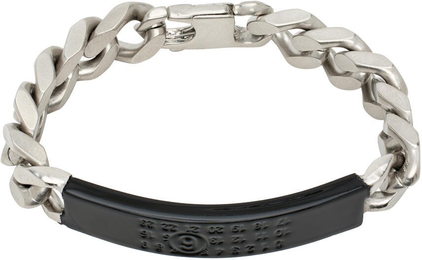 MM6 Maison Margiela Silver & Black ID Tag Bracelet Cover