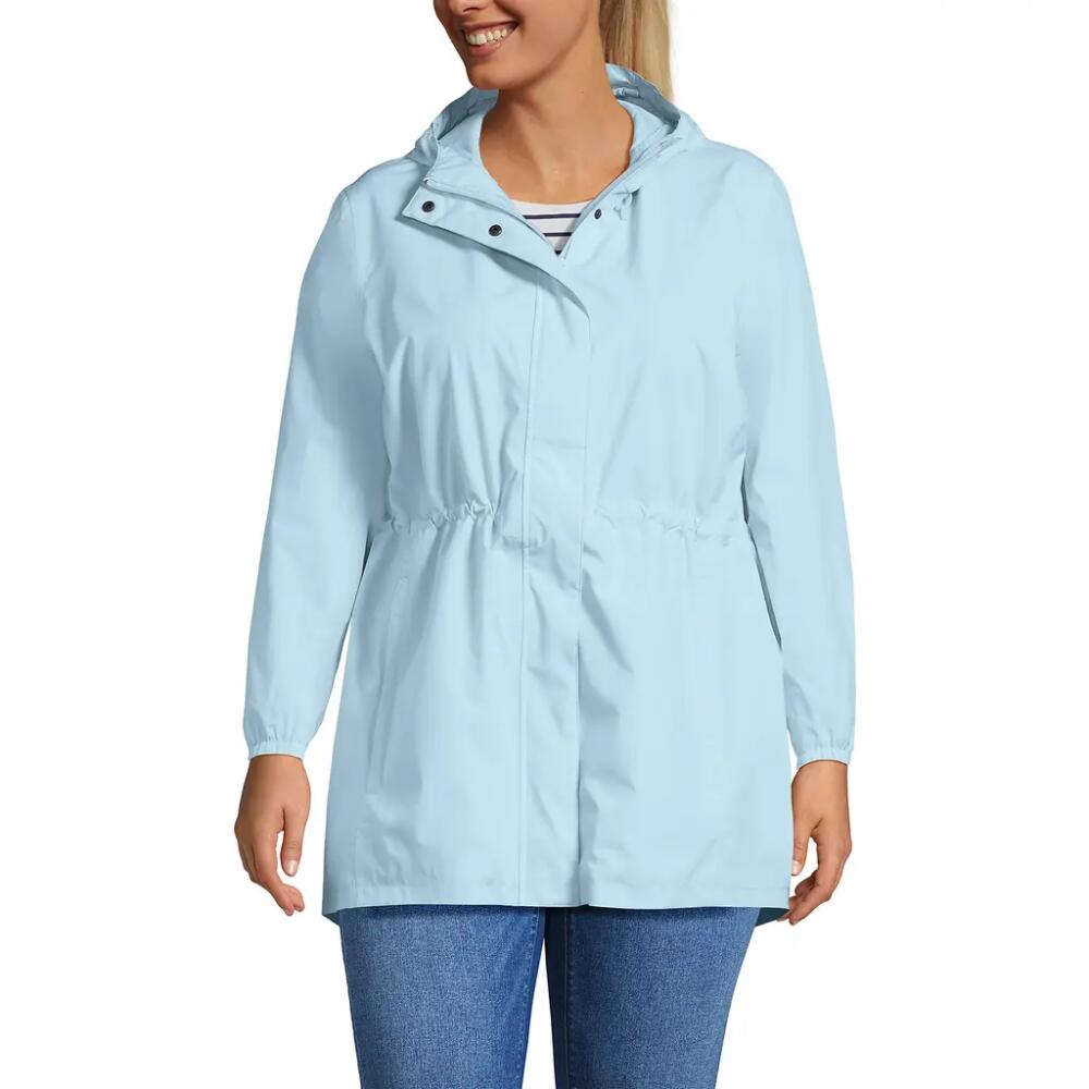 Lands' End Plus Size Waterproof Hooded Packable Raincoat in Subtle Blue Cover